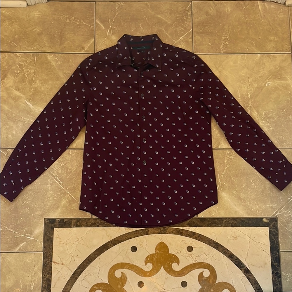 Men's Burgundy Patterned Dress Shirt